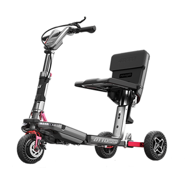 el-scooter ATTO Sport med sæde og hjul på sort baggrund.